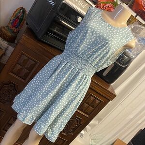 Light Blue Sleeveless Smocked-Waist Dress